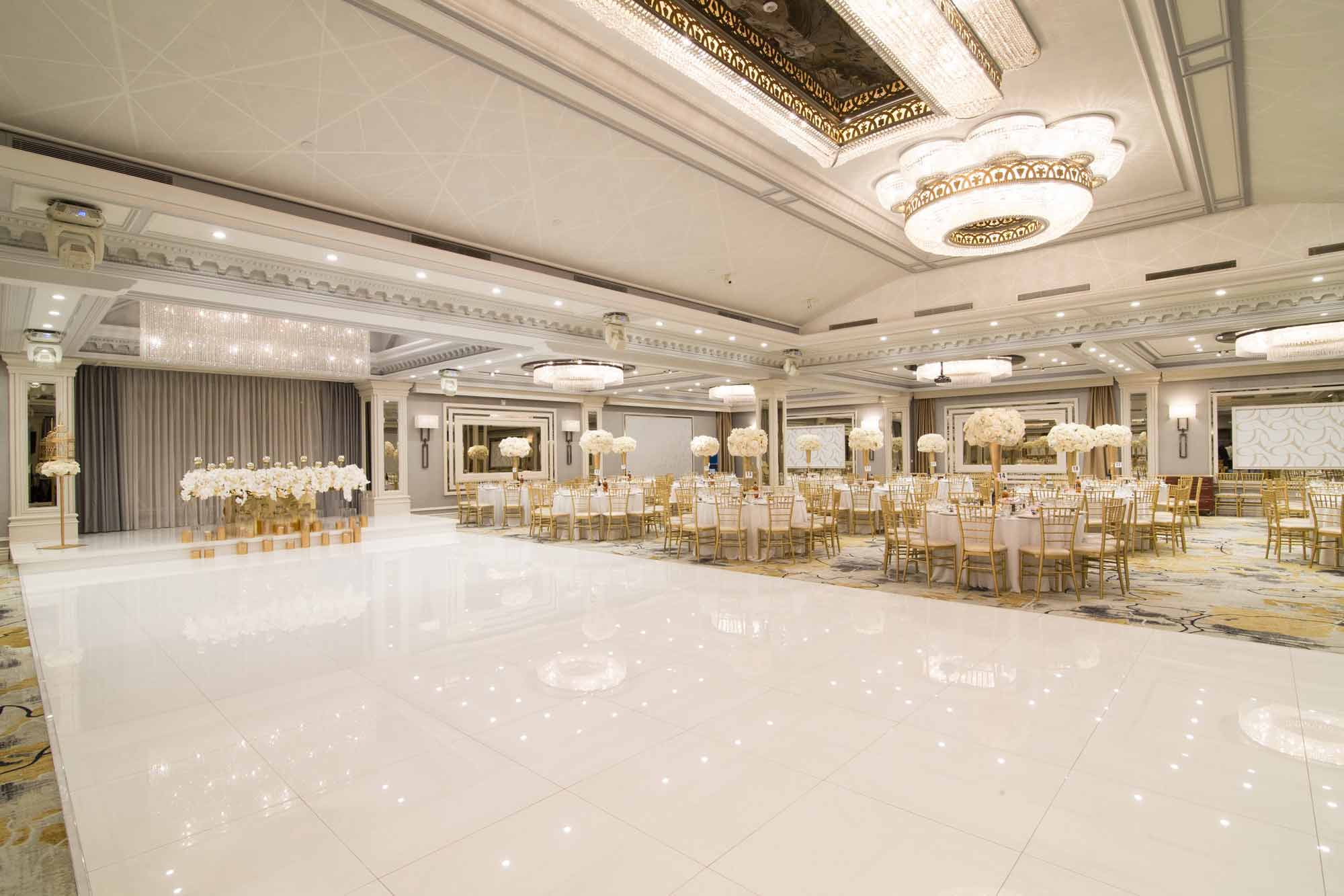 Modern Banquet Hall in Glendale CA with White Dance Floor 
