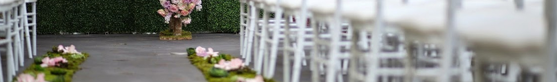 Outdoor wedding venue prepared for wedding ceremony