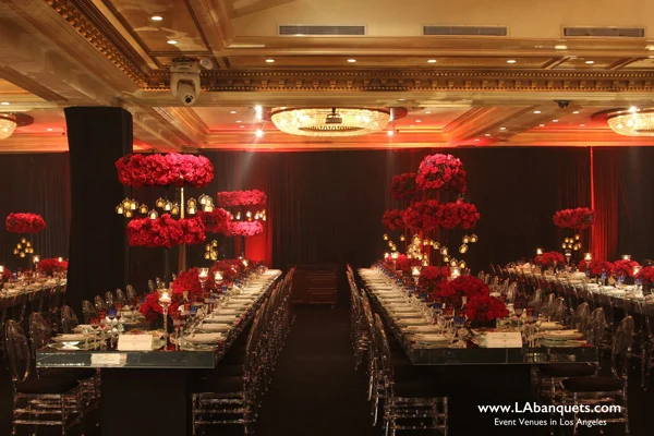 Glenoaks Ballroom Banquet Hall with mirror top tables