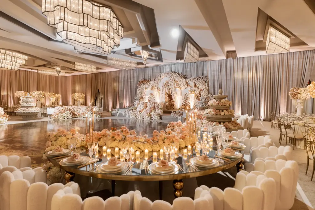 Table set with chandeliers and florals