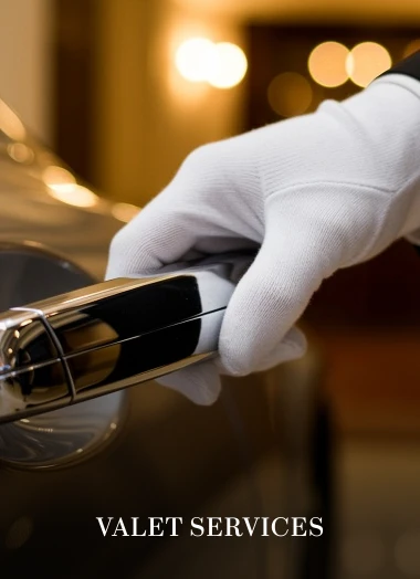 White-gloved hand opening a car door for valet parking service