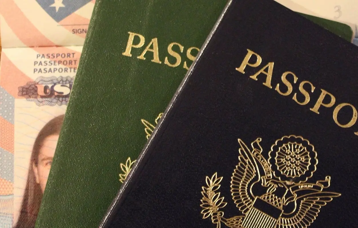 Close-up of US passports and an identification card