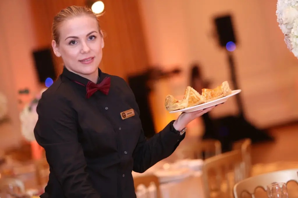 Wait staff serving guests at an L.A. Banquets event