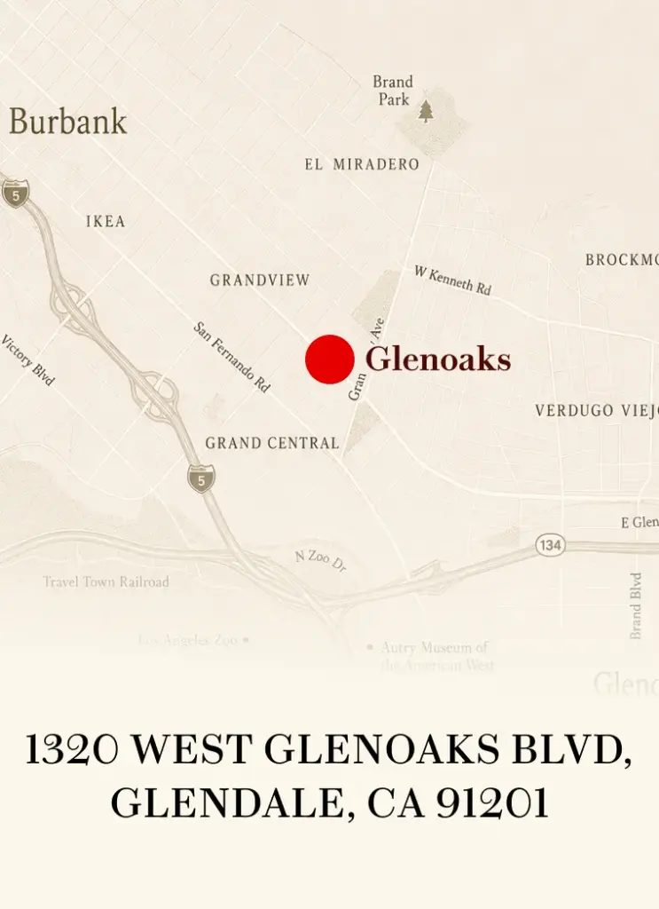 Map showing the Glenoaks Ballroom location at 1320 West Glenoaks Blvd, Glendale, CA