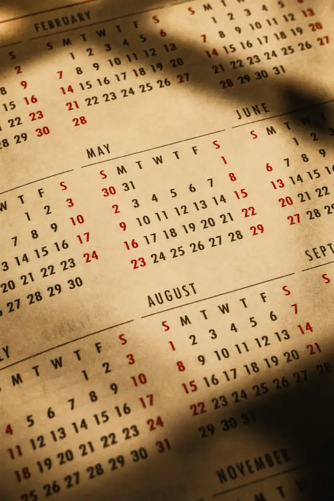 Close-up of a wall calendar page