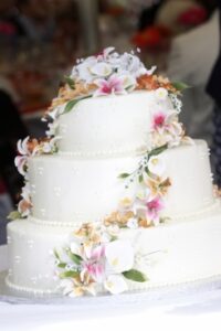 Cake featuring edible arrangement L.A. Banquets